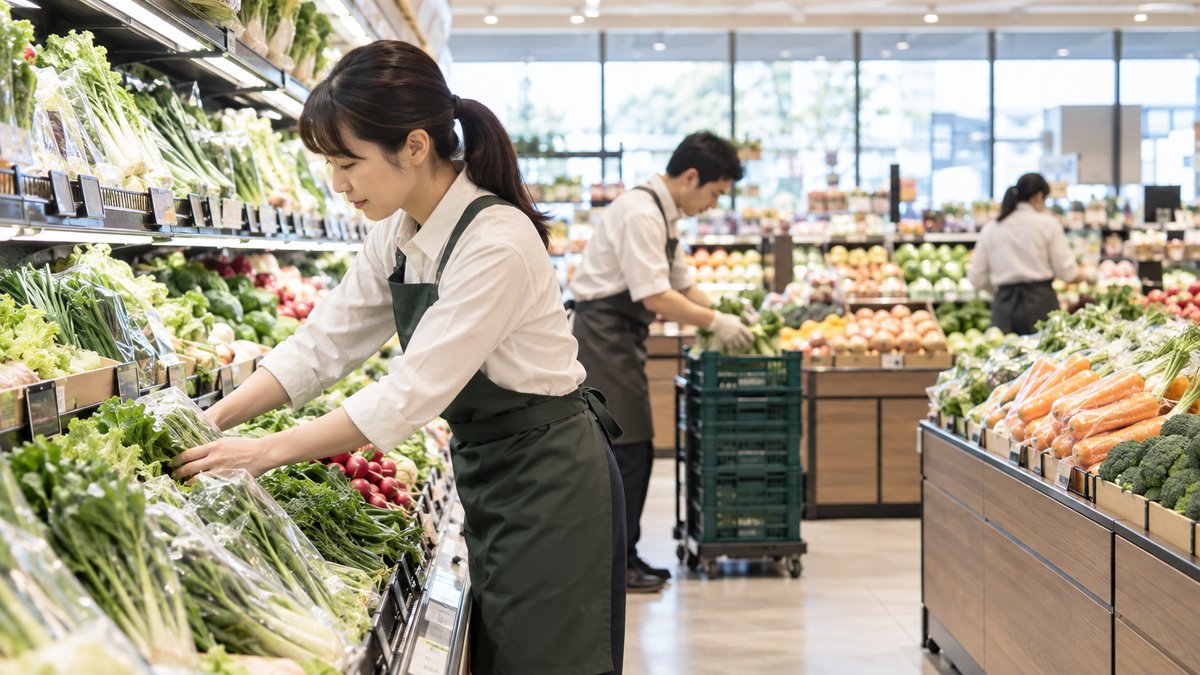 スーパーの青果売場を表す生成画像