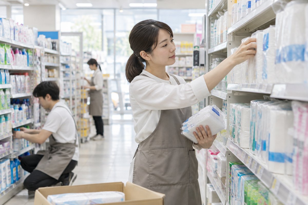 ドラッグストアの日用品売場を表す生成画像