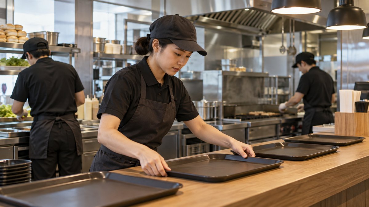 ハンバーガー店のカウンター準備を表す生成画像