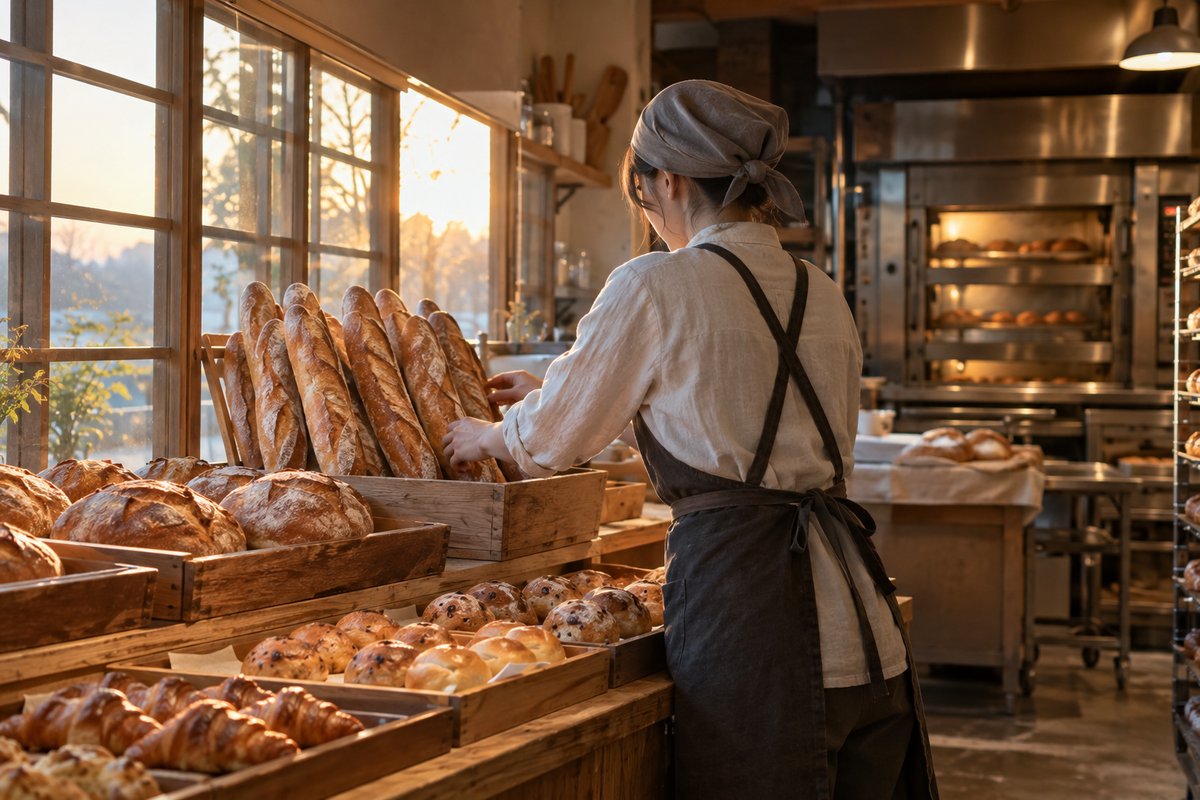 ベーカリーの開店準備を表す生成画像