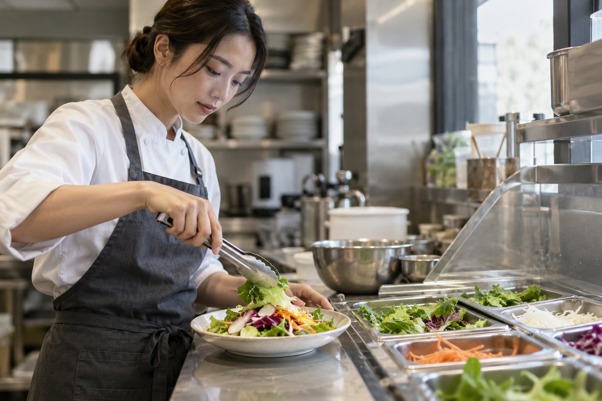 食材を安全に盛り付ける人の生成イメージ