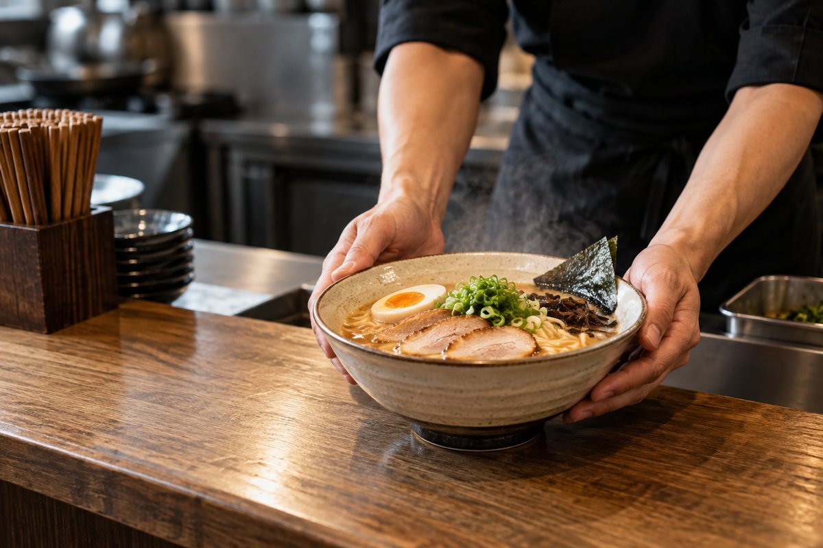 料理の受け渡しを表す生成画像