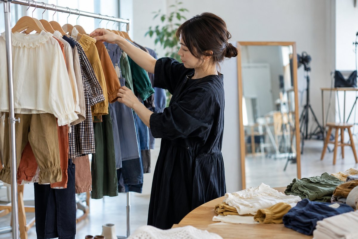 衣装を丁寧に整える人の生成イメージ