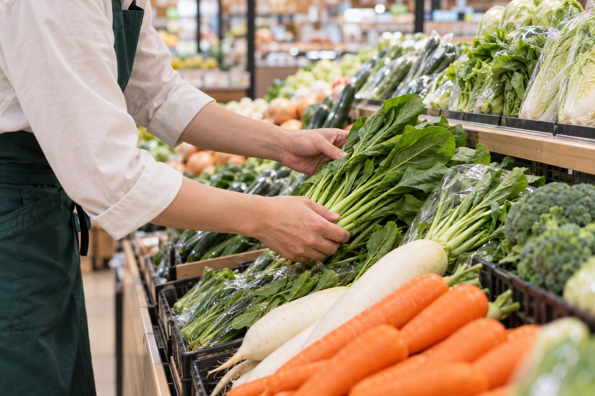 青果売場の陳列を表す生成画像