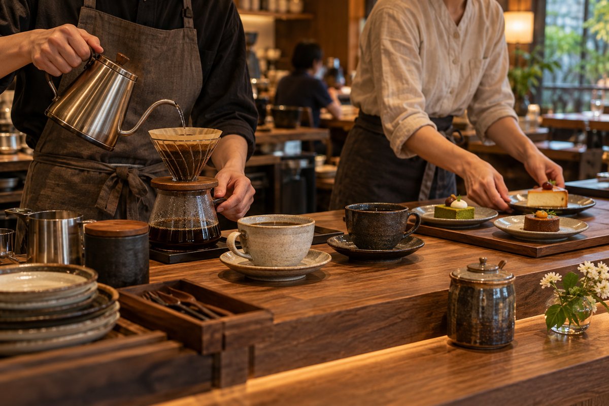 コーヒーと食器を準備する場面を表す生成画像