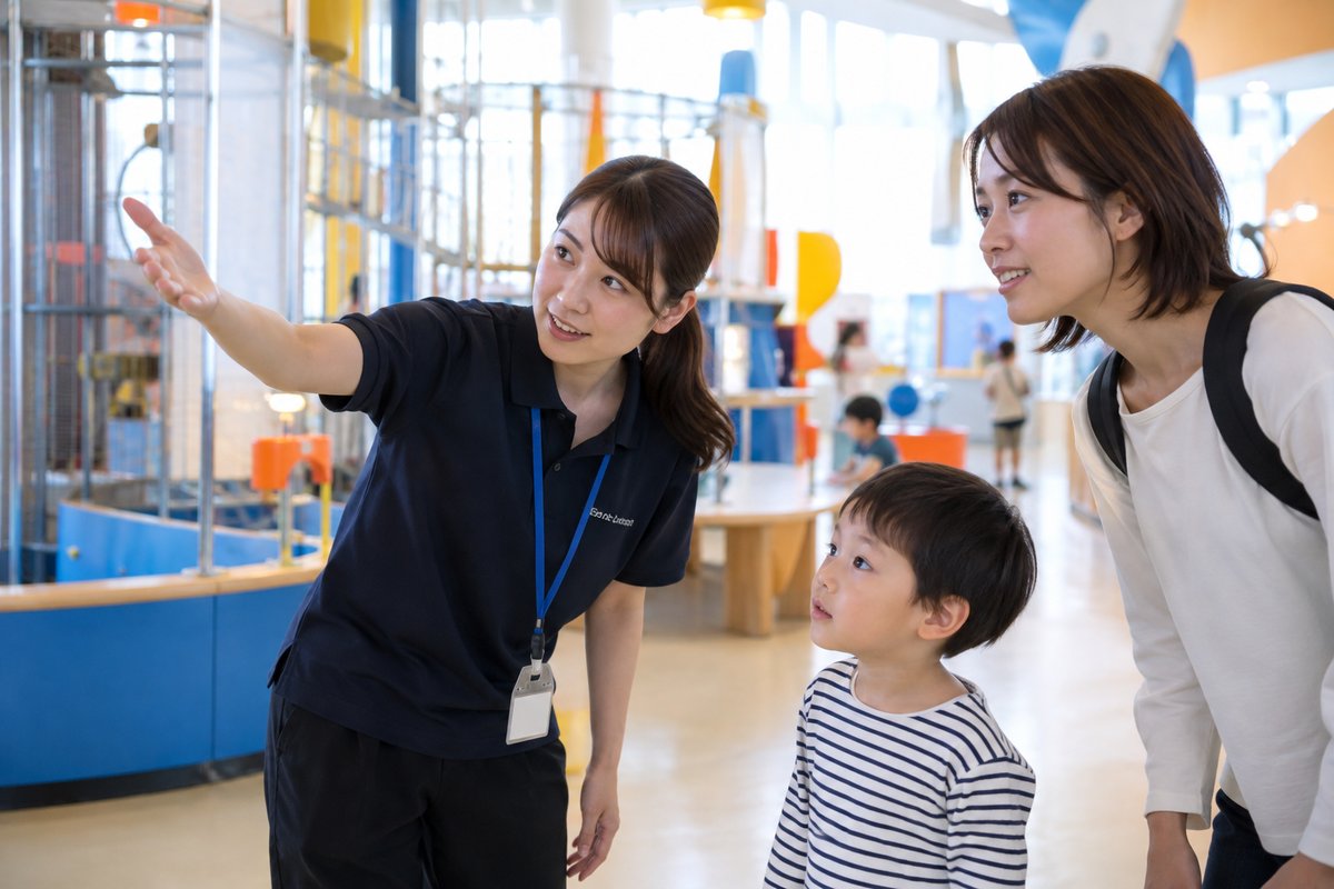 親子に案内する仕事の生成画像