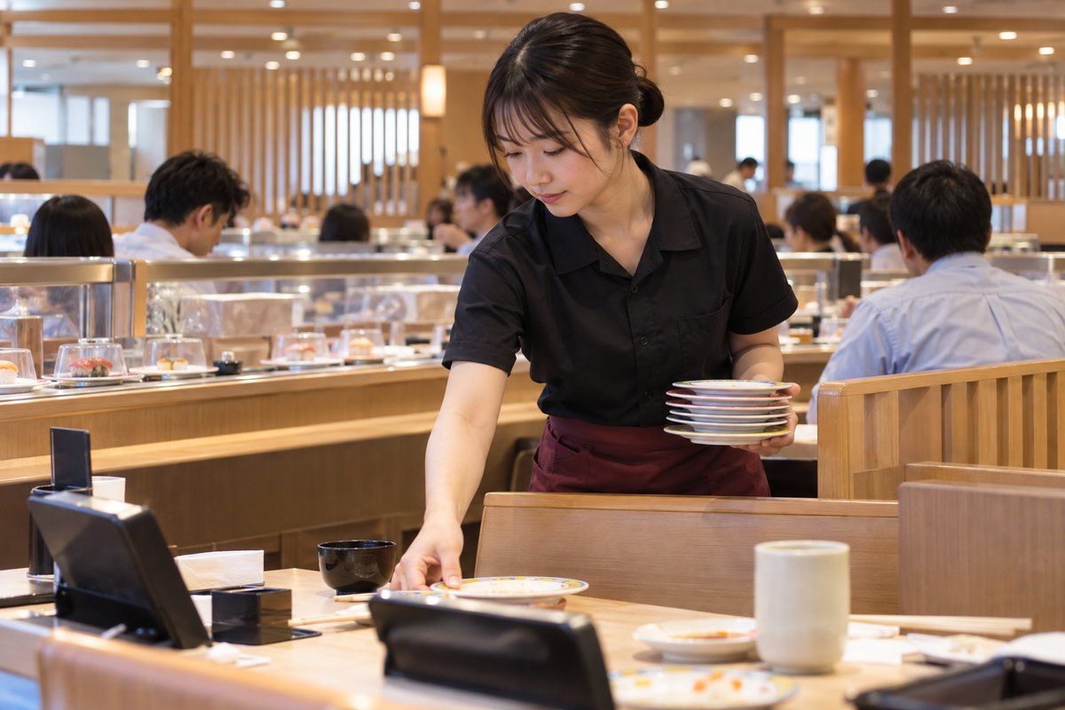 客席の食器を整える生成画像