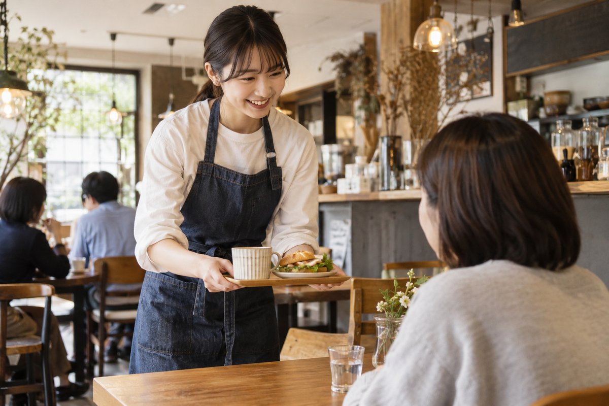 飲み物を客席に運ぶ人の生成イメージ