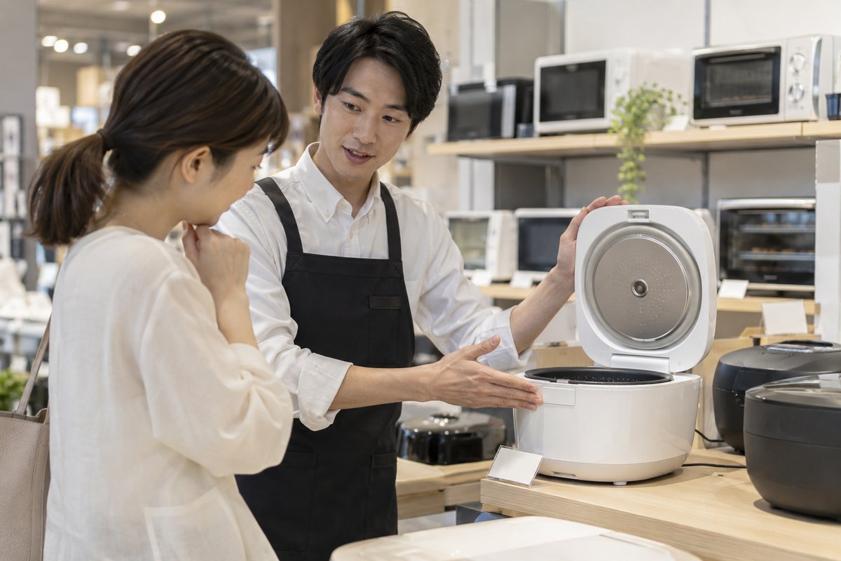 商品を比較して説明する人の生成イメージ