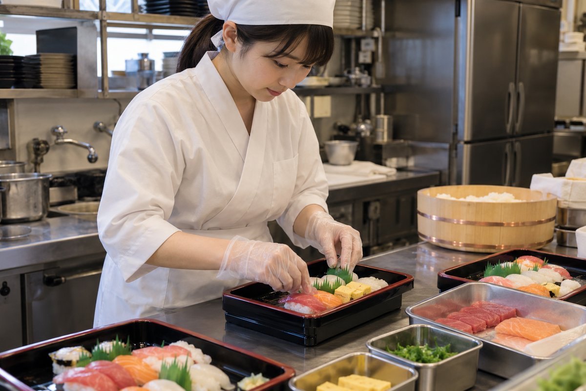 店内の受け渡しを準備する人の生成イメージ