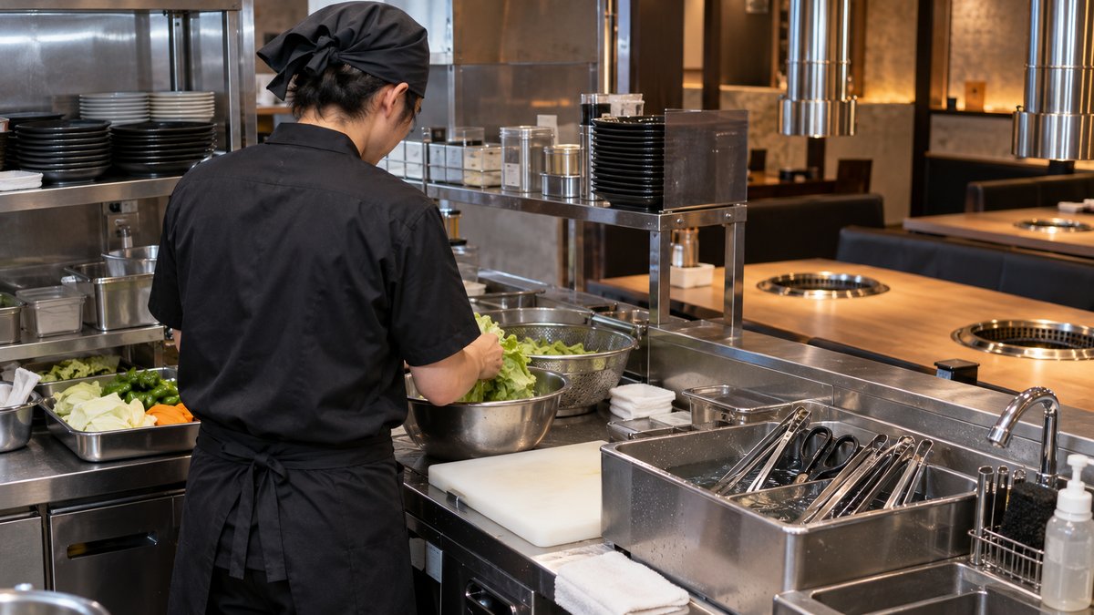焼肉店の厨房を準備する人の生成イメージ