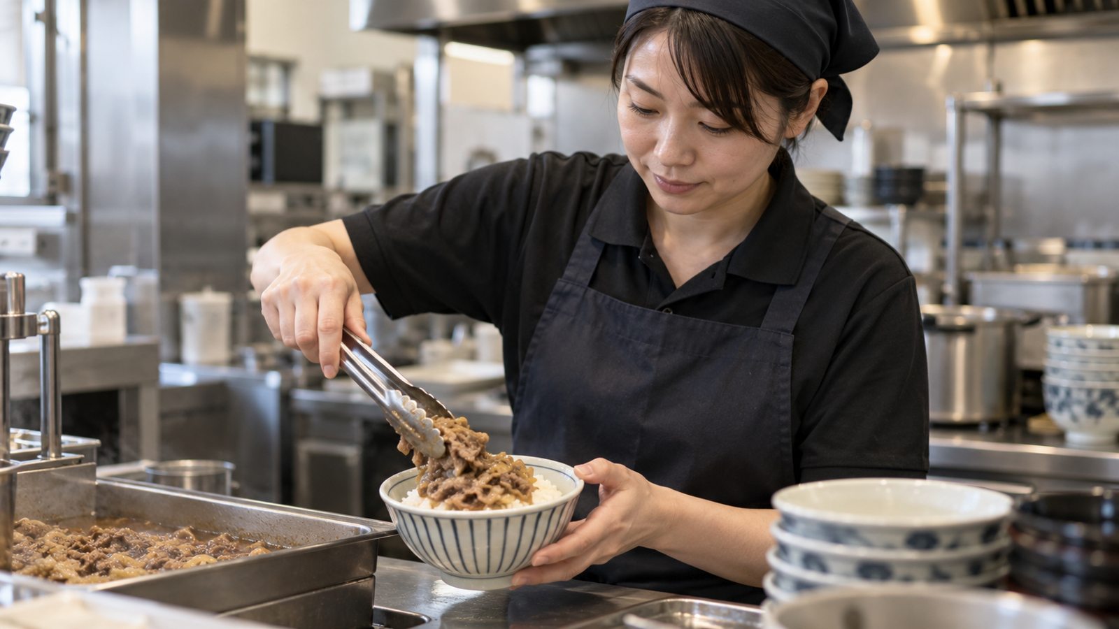 牛めしを盛り付ける人のイメージ