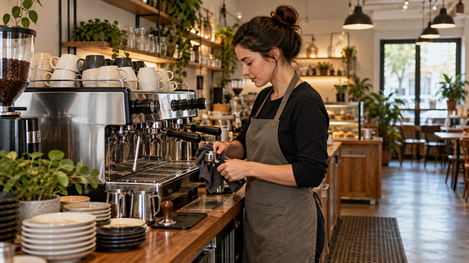 カフェの器具を整える人のイメージ