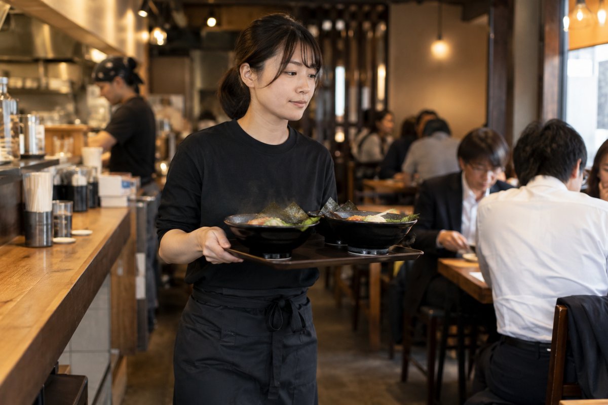 料理を運ぶ人の生成イメージ