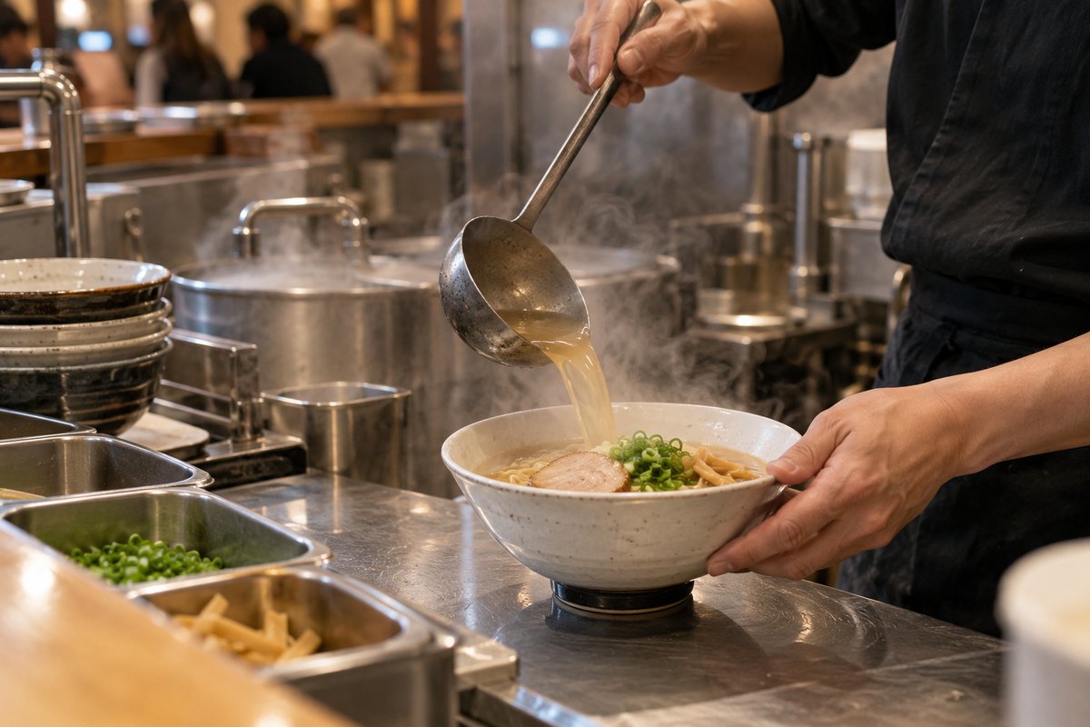 清潔な厨房で麺を調理する生成イメージ