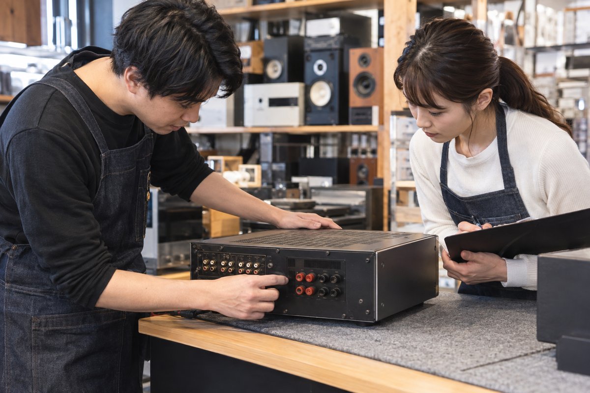 中古音響機器を点検する生成イメージ