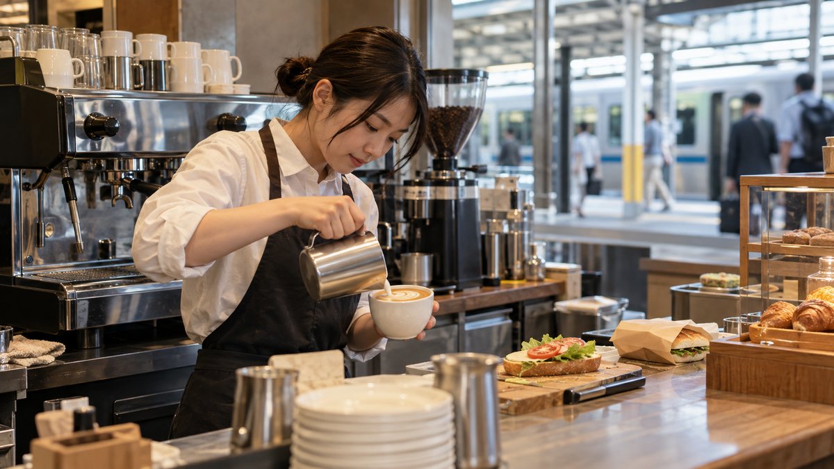 カフェで飲み物を作る生成イメージ