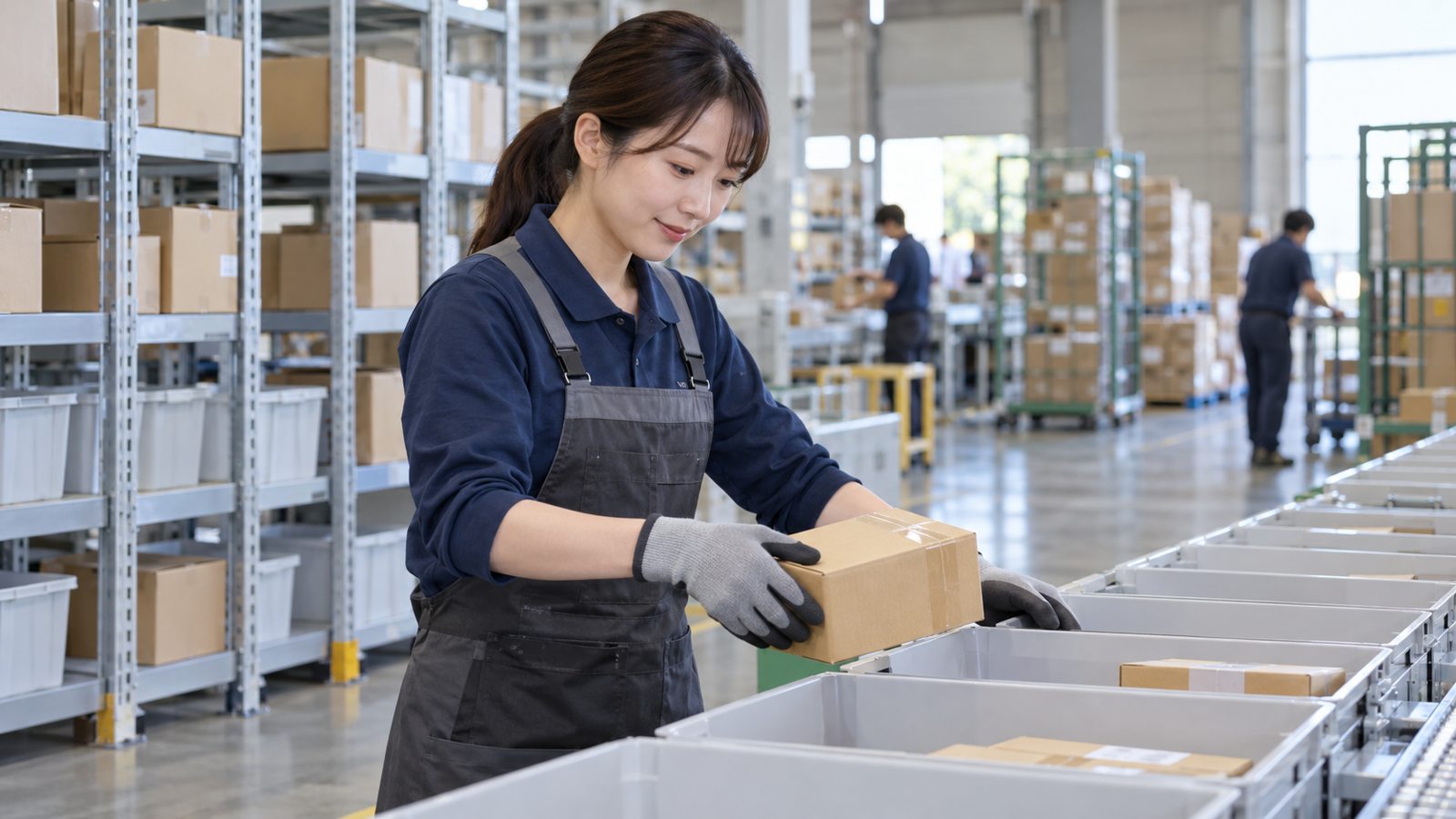 倉庫で仕分け作業をする人のイメージ